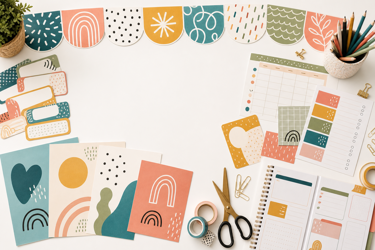 Classroom decor printable sheets and teacher workspace